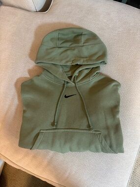 Nike Olive Green Hooded Sweatshirt with Black Swoosh Tag
